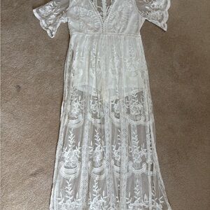 White Lace Embroidered Maxi Dress